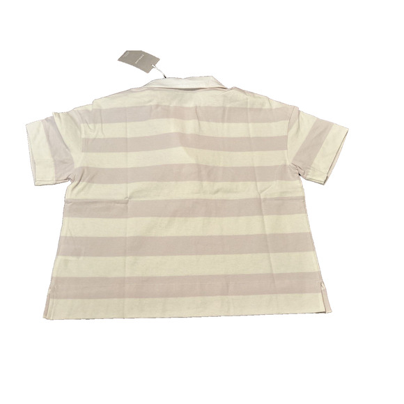 Everlane Sz S Purple White Striped Short Sleeve The Retro Jersey Polo Shirt NWT - Picture 2 of 7